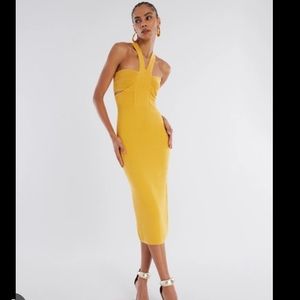 Yellow knit midi dress